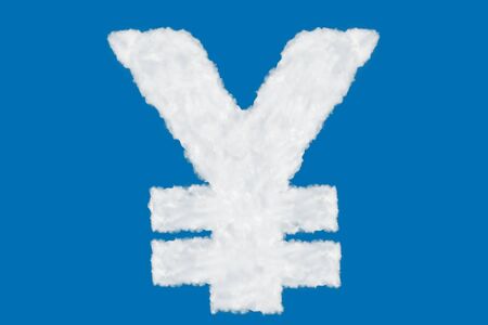 Japan yen currency sign element made of clouds on blue background over skyの写真素材