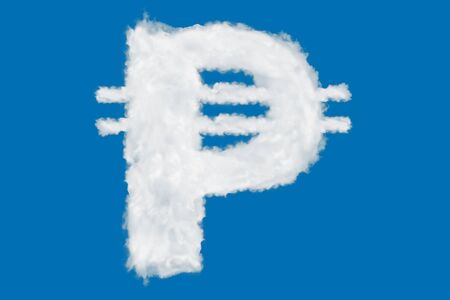 Philippian peso currency sign element made of clouds on blue background over sky