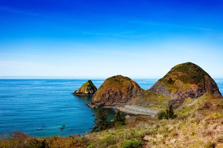 View of the big Rocks in the ocean, Gold beach. Oregon, USAの写真素材