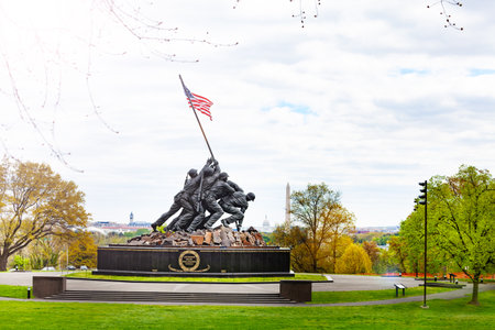 WASHINGTON, DC USA- April 28, 2018: Iwo Jima Memorial in Washington, DC. The Memorial honors the Marines who have died defending the US since 1775.のeditorial素材