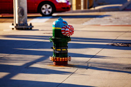 Funny color hydrant on the street of Detroit, Michigan, USAの写真素材