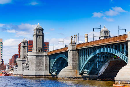 View from bellow of Longfellow Bridge over Charles river in Boston Massachusetts, USAの写真素材