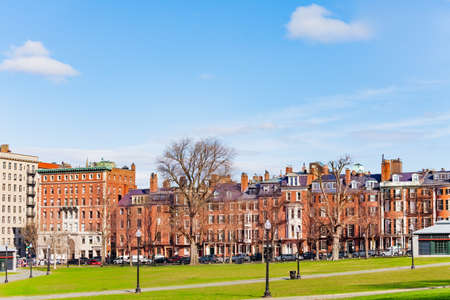Beacon street corner view from Boston Common park in downtown, Massachusetts, USAの写真素材