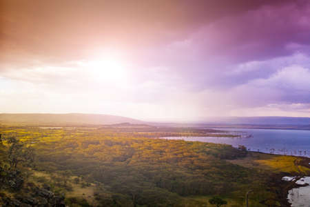 Panorama of Naivasha lake in Kenya Nakuru county view from hill, Africaの写真素材