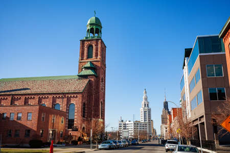 View Washington St from Saint Michael Church in Buffalo, NY, USAの写真素材