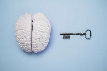 Solution to the human brain concept with old keyの写真素材