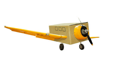 Cardboard box air plane fast delivery conceptの写真素材