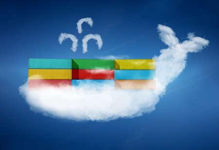 Containers on cloud whale software Docker conceptの写真素材