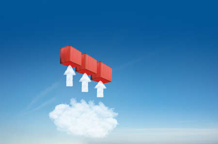 Containers and cloud up arrow software conceptの写真素材