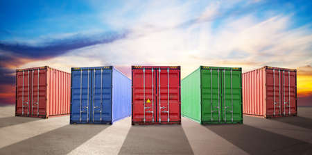 Composition of containers on the ground in a portの写真素材