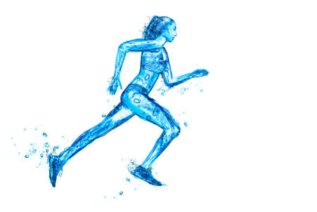Running woman made of clean water drops conceptの写真素材