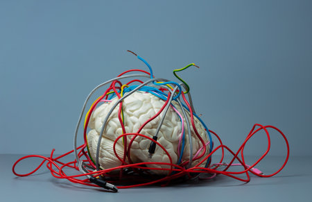 Wires around brain concept of a misunderstandingの写真素材