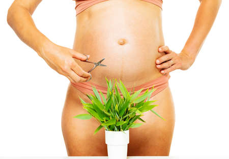 Pregnant woman to trim her bush - concept imageの写真素材