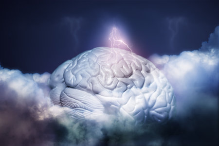 Brainstorm concept moody illustration of a brainの写真素材
