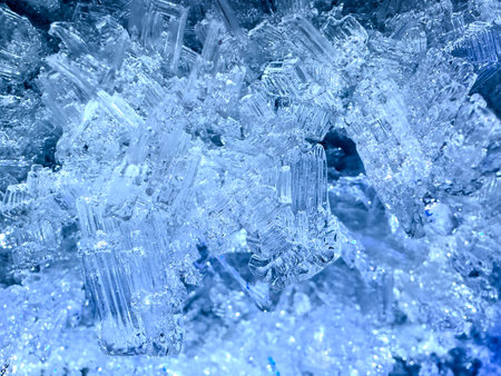 Detailed view of ice crystals showcasing their geometric forms