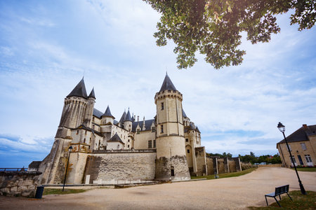 Stunning medieval Saumur castle with impressive towers, Franceの写真素材
