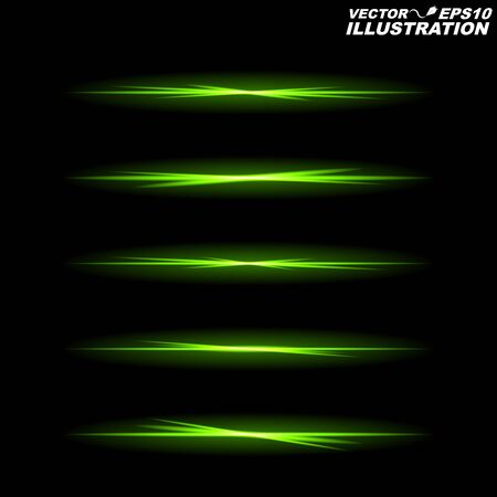 Glowing green lines on a black background in total darkness. Bright and shining bands in the night sceneのイラスト素材
