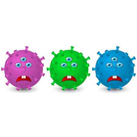 Sad and frightened microbes on a white light background. Multi-colored microorganisms in the cartoon 3d style.のイラスト素材