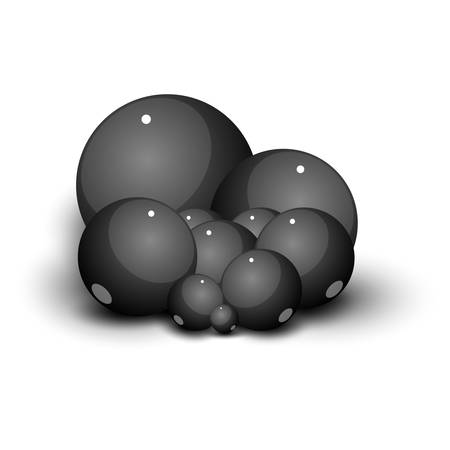 A bunch of glossy balls lie on a light white surface. White background. 3d style in design.のイラスト素材