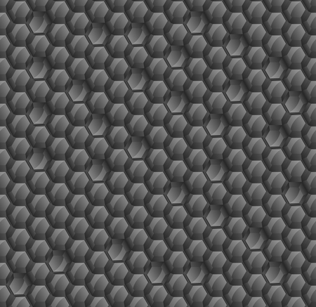 Abstract background of black hexagons. Wallpapers for web sites. Large honeycombs are connected. Shine on the surface. 3D vector illustrationのイラスト素材