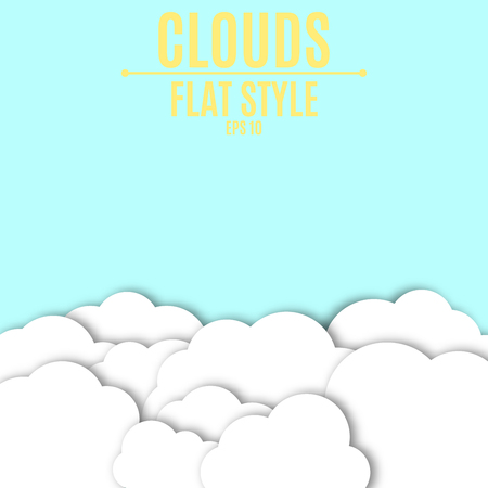 Light, paper clouds with a shadow on a blue sky. Light background. Vector illustration in a flat style. A place for your projects. EPS 10のイラスト素材