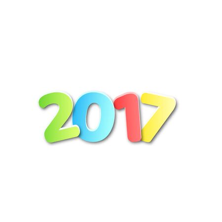 Paper colored text 2017 year. Multicolored, paper letters. Vector illustration in a flat styleのイラスト素材