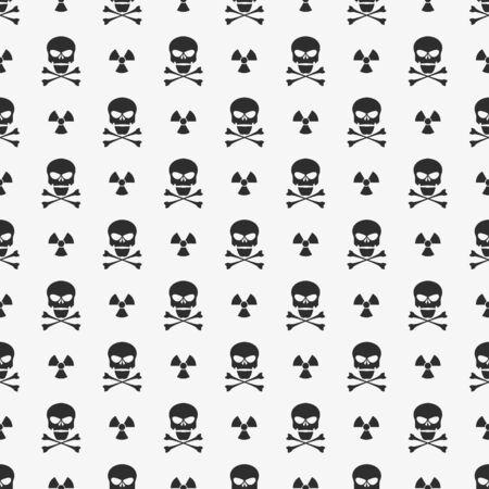 Abstract background. A pattern on a white background of black skulls. Sign of radiation. Wallpapers for your projects. Danger and threat. Vector illustration. EPS 8のイラスト素材