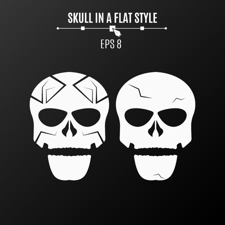Abstract skulls of white color on a black background. Strict pattern and cracks. Vector illustration. ESP 8のイラスト素材
