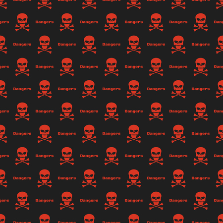 Abstract pattern. Red skulls on a black background. Inscription danger. Vector illustration in a flat style. EPS 8のイラスト素材