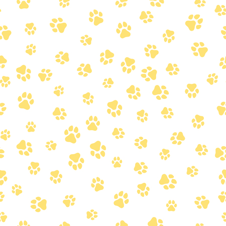 The earth dog. A pattern of canine tracks of different sizes. The dog tracks are yellow on a white background. Vector illustration in a flat styleのイラスト素材