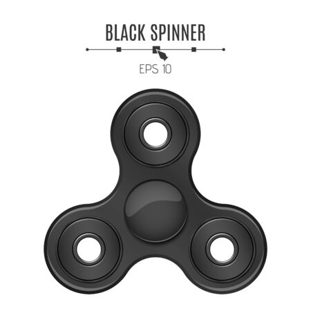 A realistic spinner in black. A modern antistress toy. Hobbies for fingers. A trendy toy. 3d style. Glossy object isolated on white background. Vector illustration. EPS 10のイラスト素材