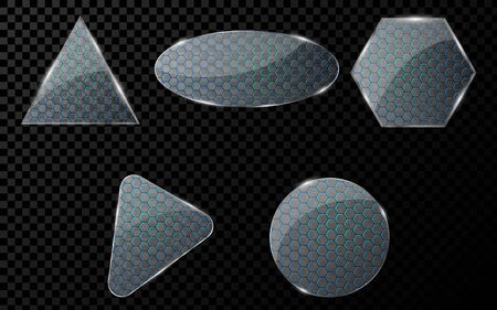 Glass objects with a cyber pattern of honeycomb with blue illumination.のイラスト素材