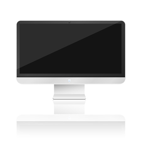 Modern, high-tech computer isolated on white background with reflection. Empty monitor screen. Vector illustration. EPS 10のイラスト素材