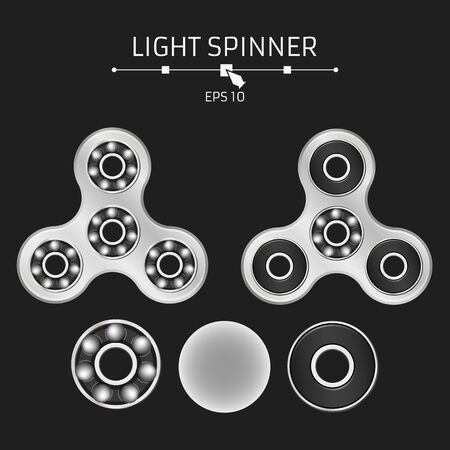Realistic silver spinner on a black background. Disassembled bearings and details. Modern antistress toy for fingers illustration.のイラスト素材