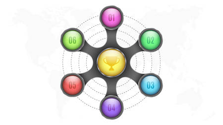 3d Elements of infographics. Multicolored circles with numbers for your business project. Map of the planet earth. Abstract metal object isolated on white background. Vector illustrationのイラスト素材