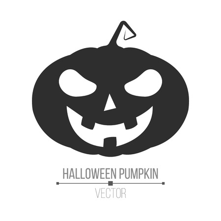 Abstract cartoon black Halloween pumpkin. Evil plant. Isolated on white background. Vector illustration in a flat styleのイラスト素材
