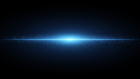 Blue flash on a black background. Flying magical blue dust. The effect of the camera. Glowing line. Vector illustrationのイラスト素材