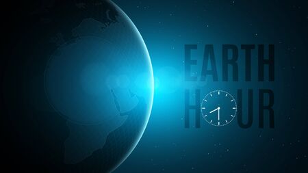 Earth Hour. Cosmic concept. Futuristic planet earth in space. 60 minutes without electricity....