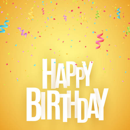 Happy birthday inscription. White paper letters on a orange background.のイラスト素材