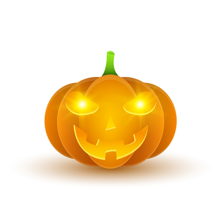 Cartoon pumpkin isolated on a white background. Terrible pumpkin for Halloween. Glowing yellow eyes. 3d style. Vector illustration. EPS 10のイラスト素材