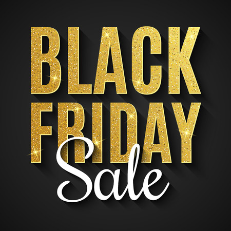 Black Friday Sale. Big discounts. Web text banner. For your business project. Text with golden glitters on a dark background. Vector illustration.のイラスト素材