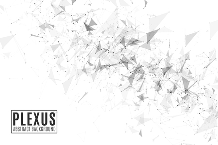 Plexus abstract background for your design. Modern futuristic geometry. Flying triangles isolated on white background. Connected triangles. Science backdrop. Vector illustration. EPS 10のイラスト素材