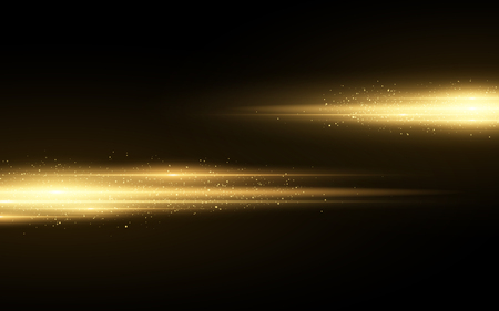 Stylish golden light effect isolated on black background. Golden glitters. Glowing lines with sparkles. Blurred light trails. Vector illustration. EPS 10のイラスト素材