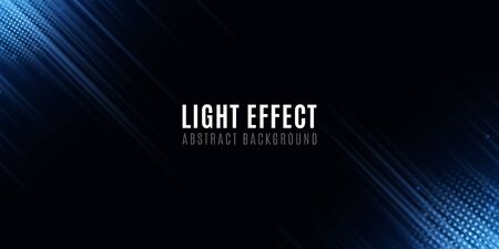 Light effect of blue abstract random neon lines. Template for your design. Motion blur effect. Futuristic blurred neon lines on black background. Vector illustration.のイラスト素材