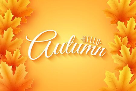 Autumn poster. Maple leaves with lettering. Seasonal banner for your design. Foliage frame. Vector illustration.のイラスト素材