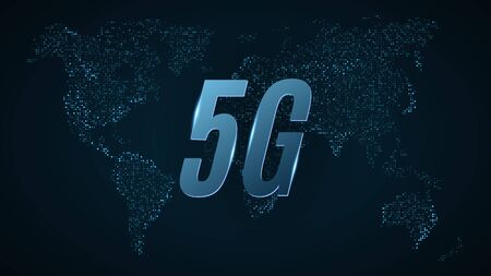 5G network. Map planet Earth from dots. Modern technology design. Vector Illustration.のイラスト素材