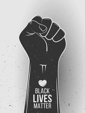 Black Lives Matter protest in USA. Stop violence to black people. Hand drawn brutal fist symbol with heart tattoo on a white background. Grunge elements.Vector Illustration. EPS 10のイラスト素材