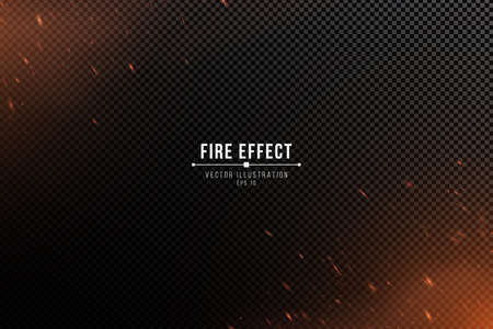 Fire effect with particles on a transparent dark background. The flame sparkles and smoke. Vector illustration. EPS 10.のイラスト素材