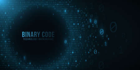 Binary code on a dark blue background. Hi-tech modern design. Programming banner. World network. Technology template. Vector illustration. EPS 10.のイラスト素材
