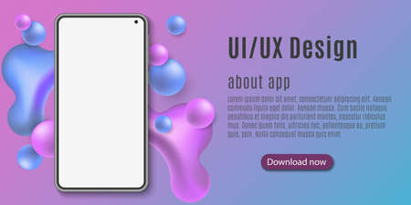 Mobile phone for web template. Smartphone mockup of application with liquid design. Abstract fluid shapes. UI and UX design. Vector illustration.のイラスト素材